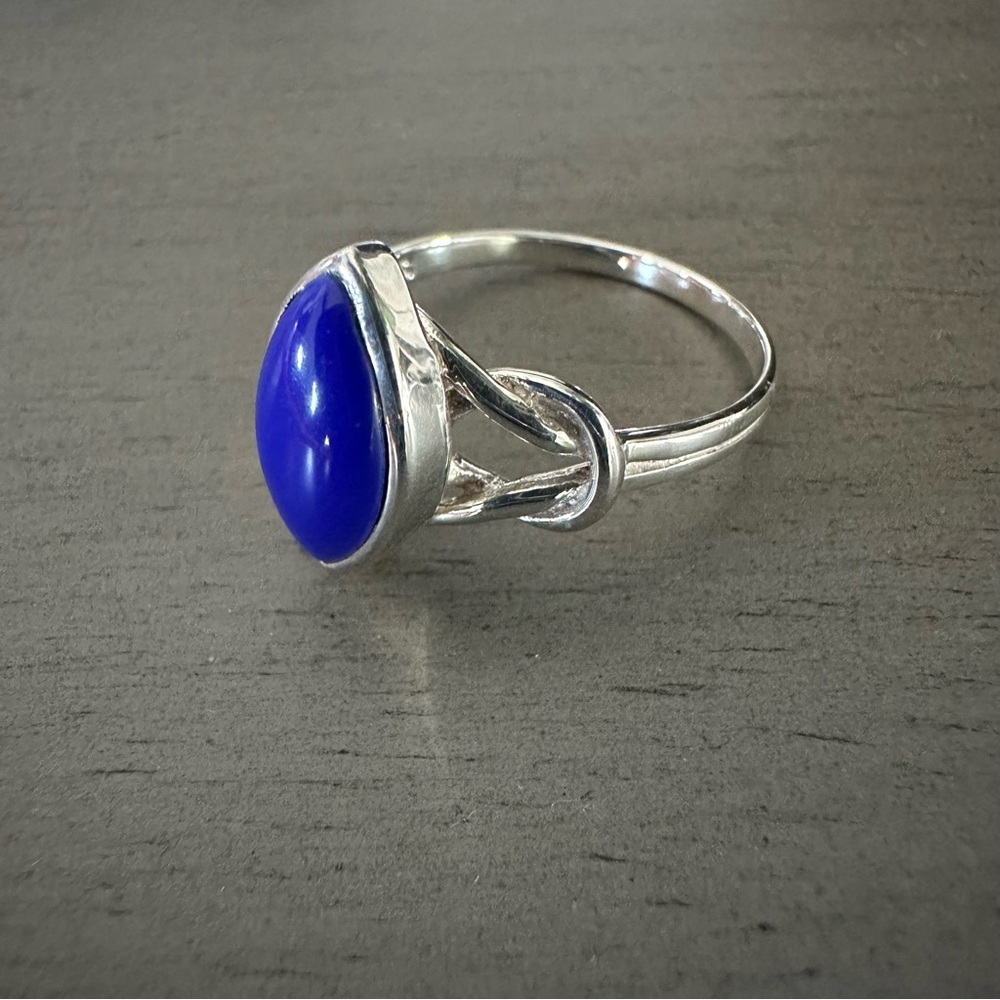SUVANI 925 Sterling Silver Ring Blue Lapis Lazuli Gemstone Marquise Size 8 - Picture 4 of 8